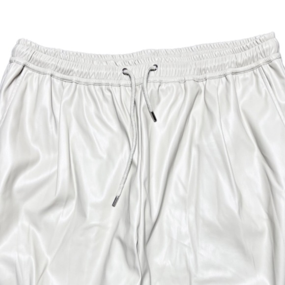 Grace + Karma Women’s Beige Cream Faux Leather High Waisted Tie Jogger Pants - Picture 14 of 16